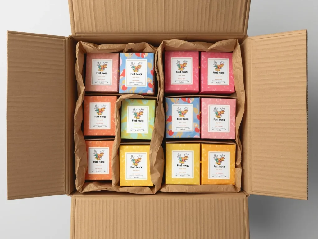 Secure wholesale candle shipping box filled with multiple custom candle boxes, packed safely for delivery to retailers and customers.