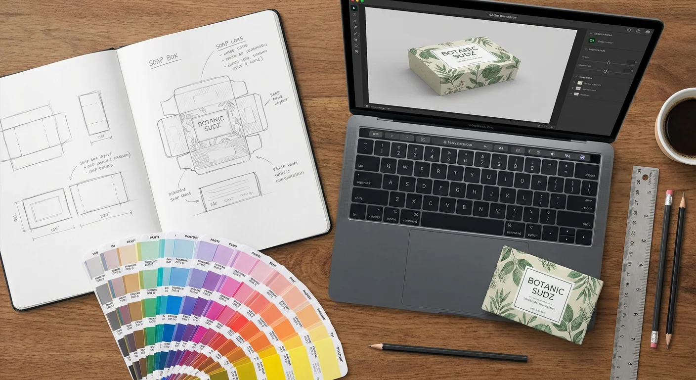 A collection of colorful custom printed soap boxes arranged for a wholesale packaging display