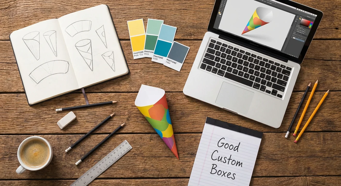 Large stacks of wholesale custom cone sleeves ready for bulk shipment to ice cream shops.